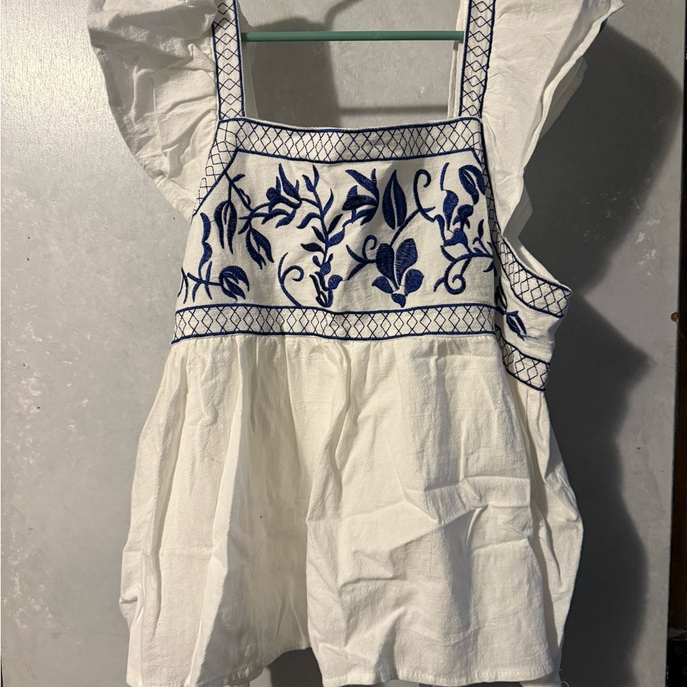 SHEIN White Blouse with Blue Detailing